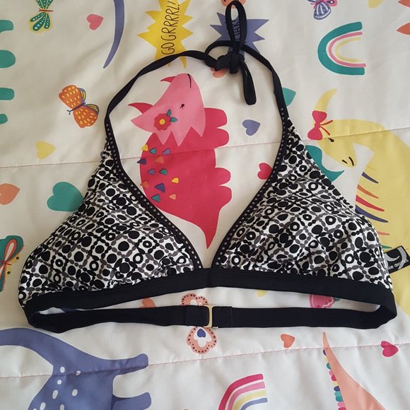 black white geometric print triangle halter bikini swimsuit top - Picture 1 of 3